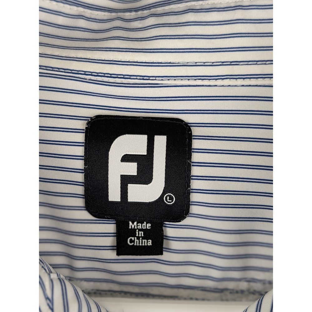 FootJoy Mens Golf Polo Shirt Large L White Navy Blue Striped Short Sleeve FJ C22 - Picture 3 of 3